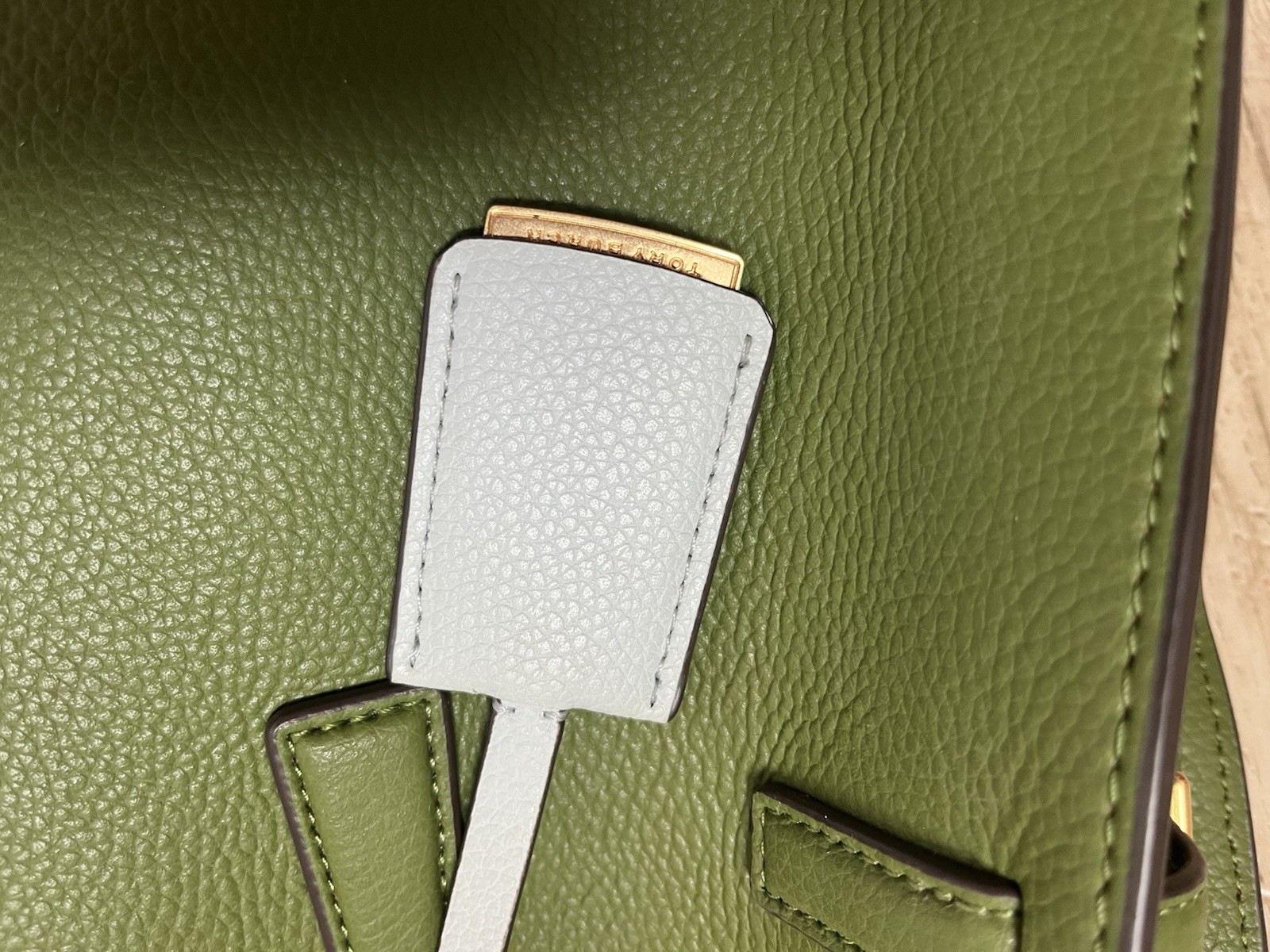 Tory Burch Walker Spinach Green Leather Webbing Strap Satchel/Tote Bag EUC