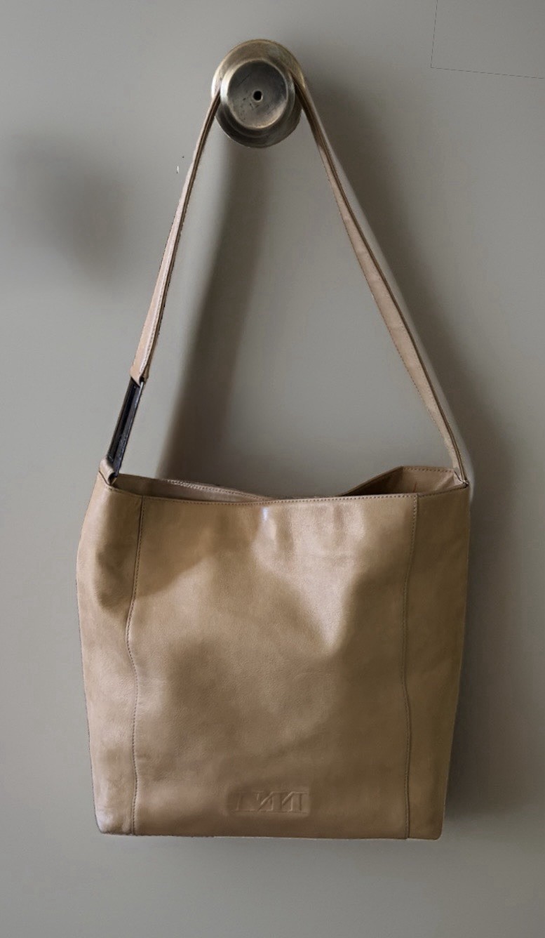 Max Mara Tote Bag Leather Light Tan Beige Authentic