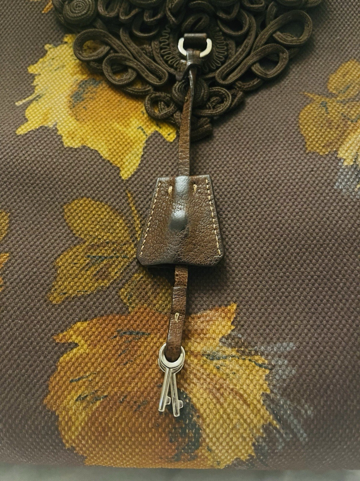 Vintage Prada 2005 Madras Cerniera Canapa in Brown Floral w/Top handle & COA.