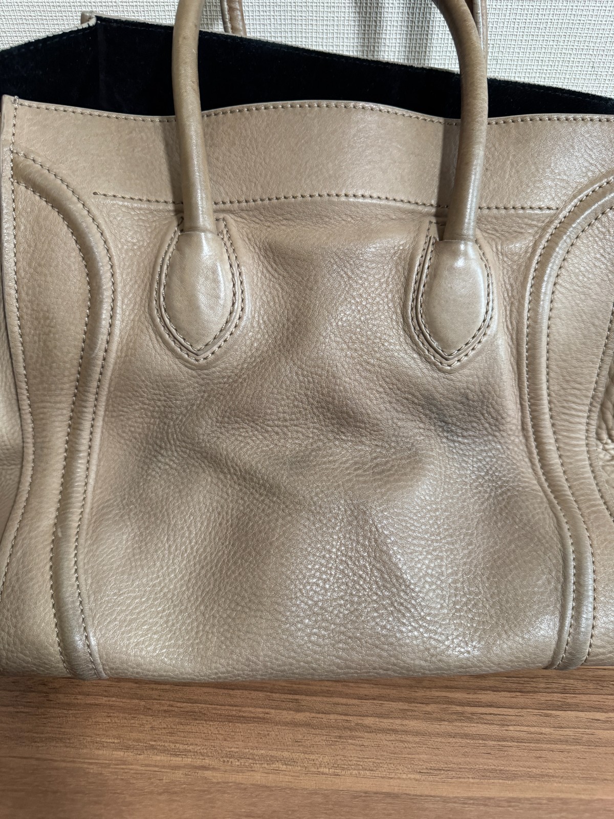 CELINE Luggage Phantom Tote Bag Handbag Shoulder Bag Leather Greige Authentic JP