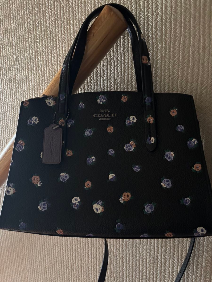 COACH handbag shoulder bag 2way floral pattern black
