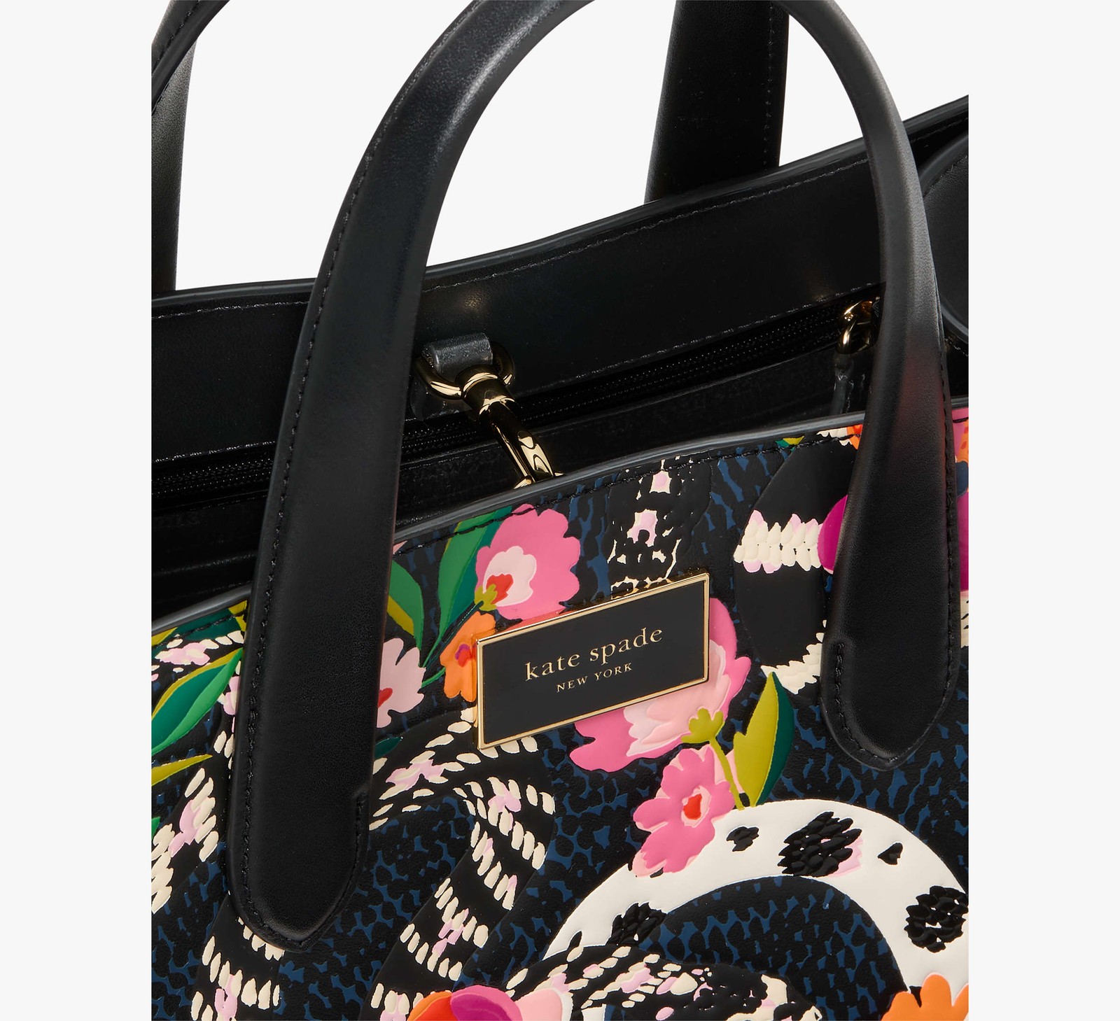 Kate Spade Manhattan Floral Snake Print Small Tote Leather Crossbody ~NWT~ Black