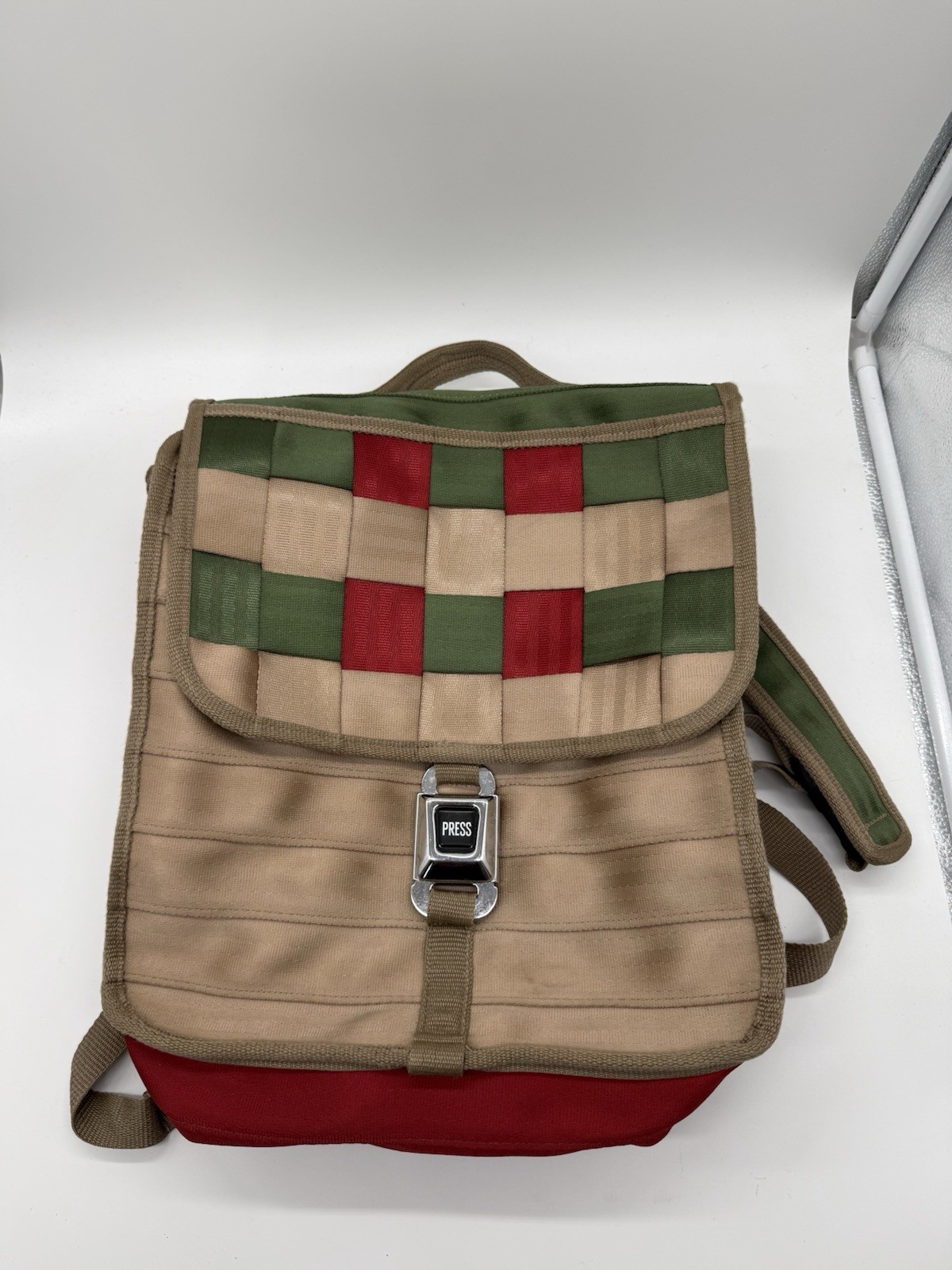 Bucklebag Beams Seatbelts Recycled Seatbelt Backpack Green Red Beige Y2K