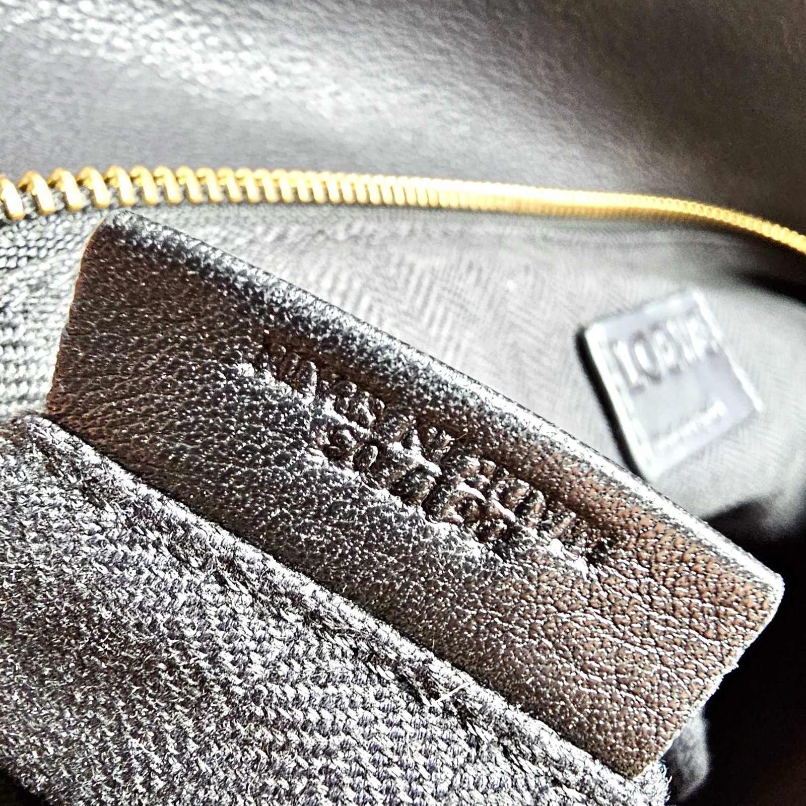 Loewe Puzzle Medium Leather Bag Black Gray Top Handle Crossbody Gold HW