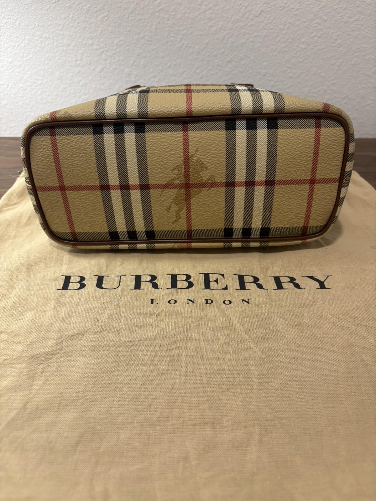 BURBERRY London Nova Check Small PVC Leather Tote Bag Brown Plaid Vintage