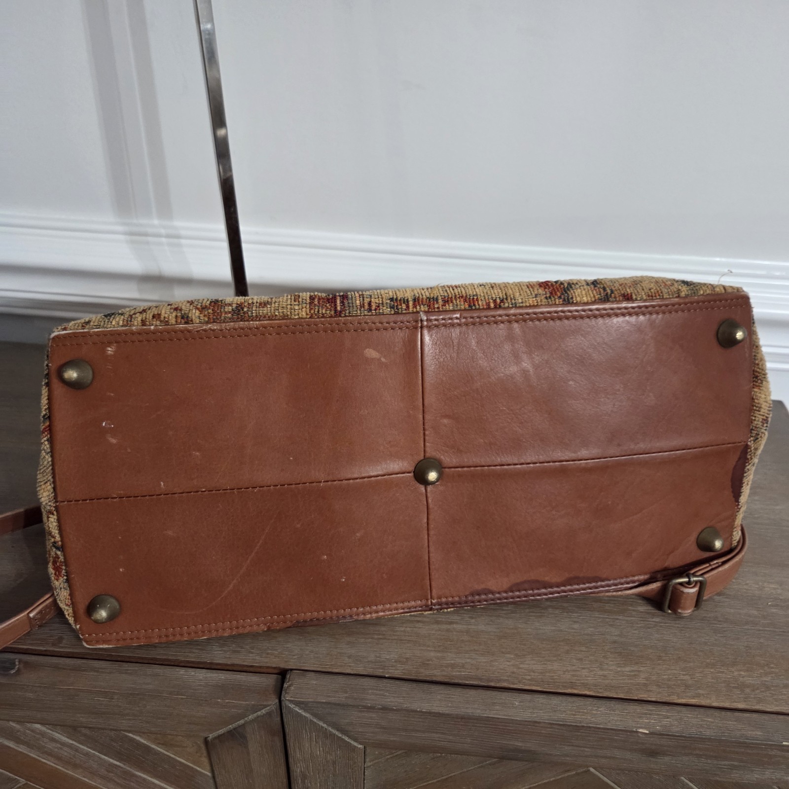 VINTAGE J Jill TAPESTRY WEEKENDER Leather Trim OVERNIGHT BAG Large CARPET BAG