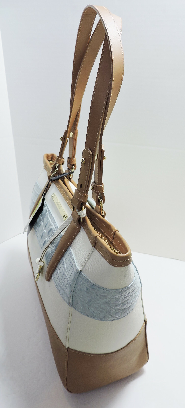 Brahmin Medium Arno French Blue White Brown Vineyard Tri Texture Leather NWT