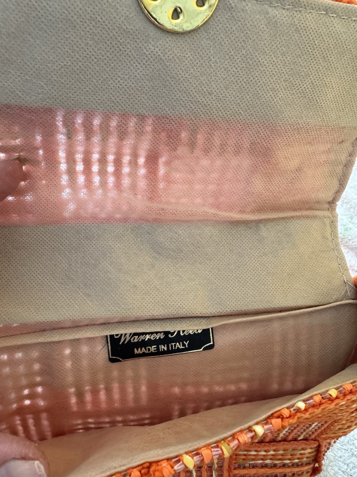 Vintage Warren Reed Jute And Lucite Woven Orange Shoulder Bag~Made In Italy