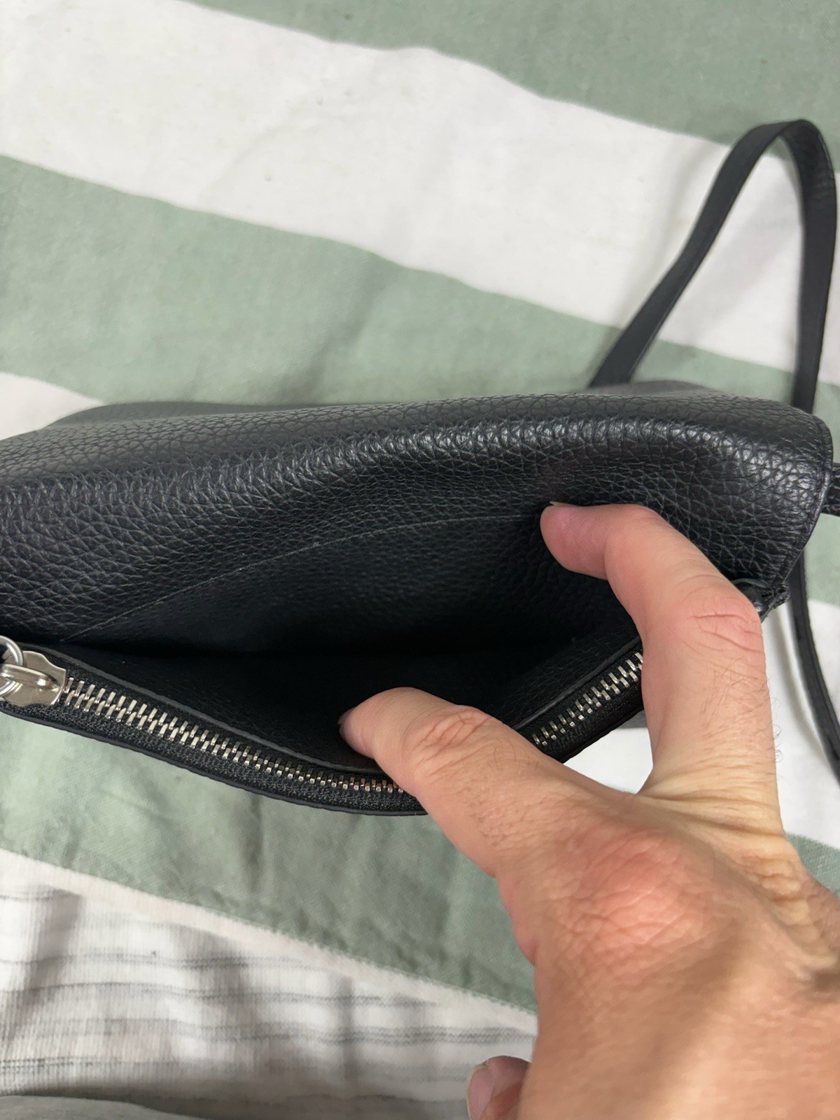 AllSaints Fetch Black Pebbled Leather Crossbody Bag Purse 8”x5.5” Missing Button