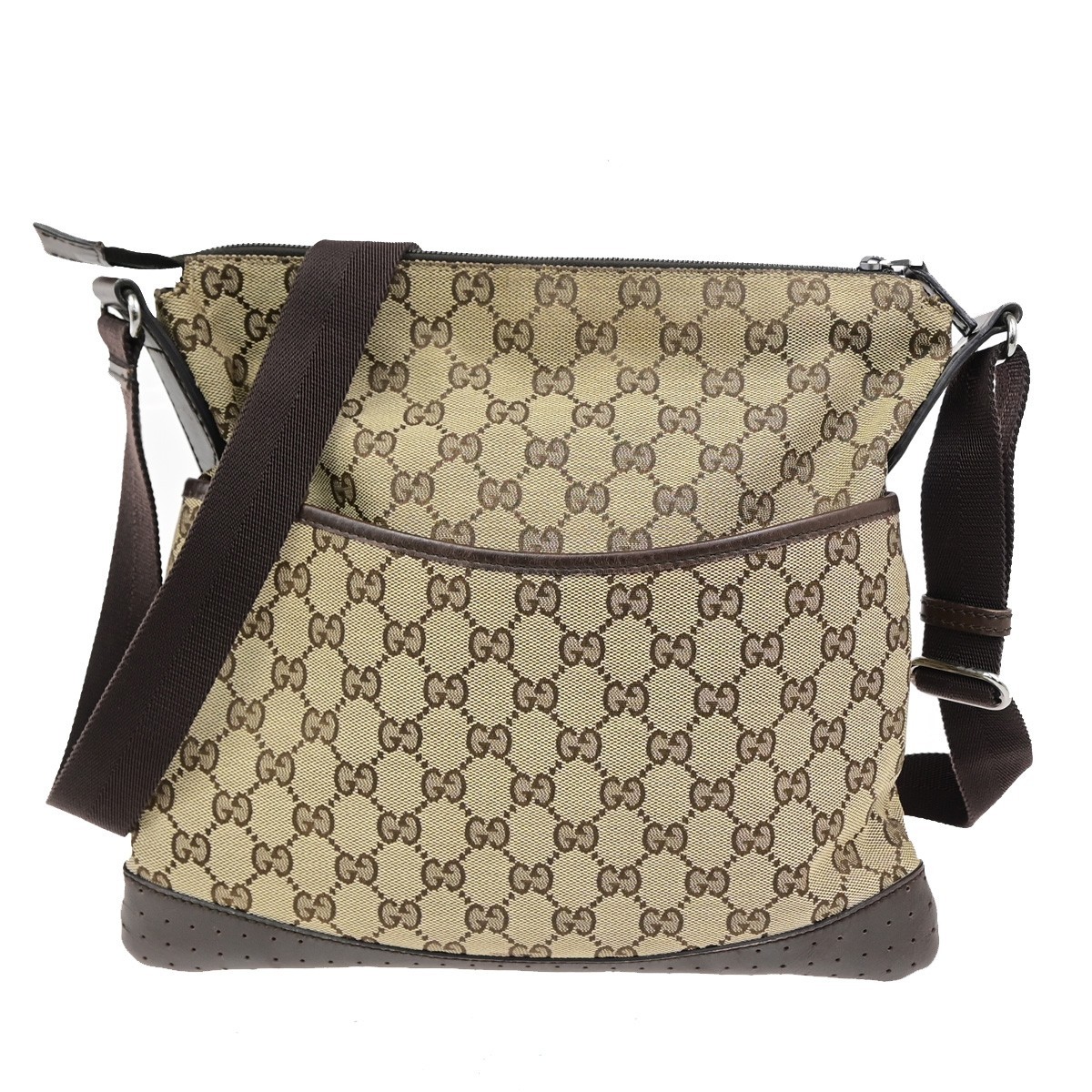 GUCCI Logo GG Pattern Crossbody Shoulder Bag Canvas Leather Brown Italy 69KD262