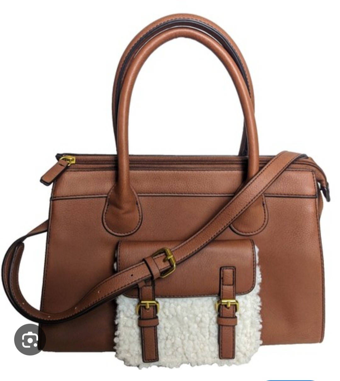 NWT a.n.a Leah Satchel Crossbody Bag Cognac Brown Faux Leather Sherpa Purse