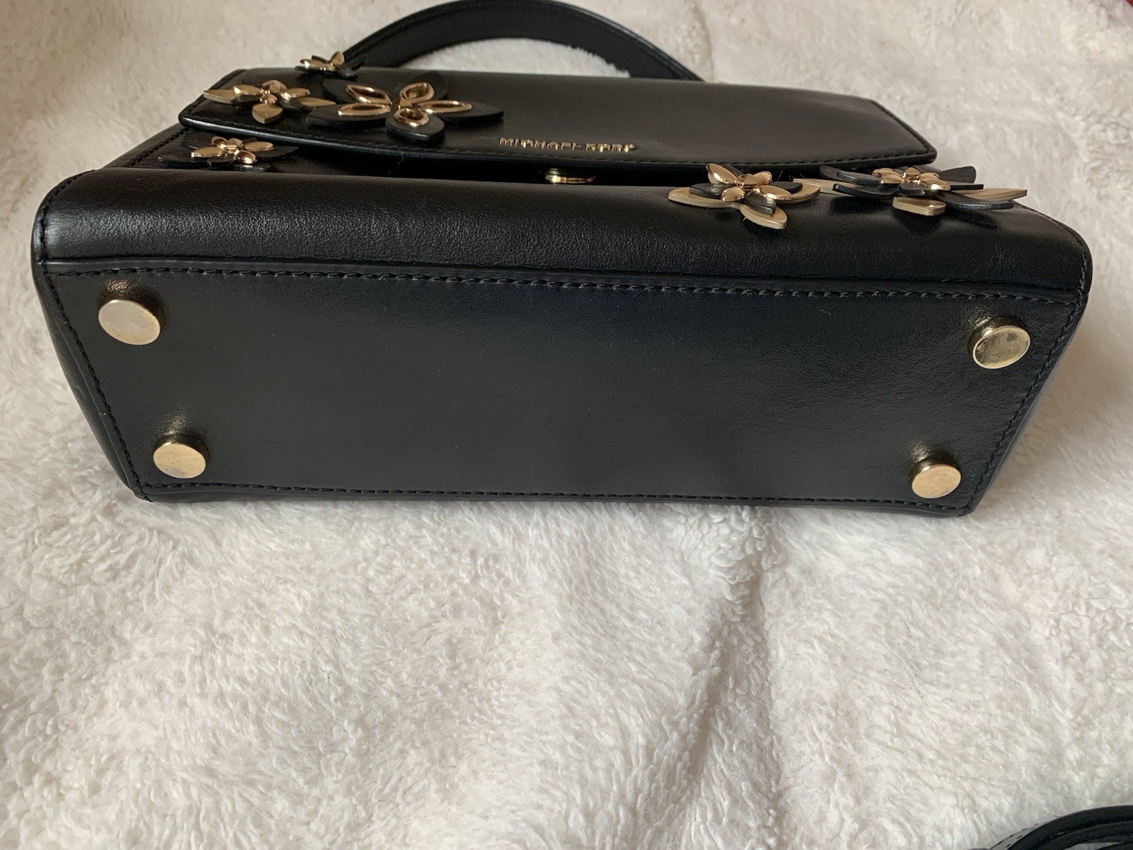 Michael Kors Ava Medium Black Floral Studded Top Handle Bag Detachable Strap