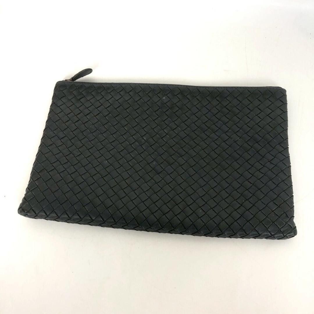 Bottega Veneta Intrecciato Clutch Bag Black Leather Width 11.4in Height 7.5in