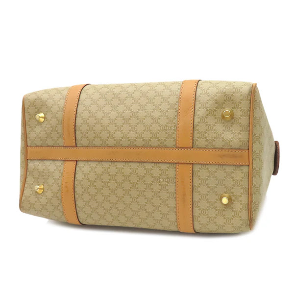 CELINE Macadam Pattern Boston Bag Handbag PVC / Leather Beige Unisex #HDB614