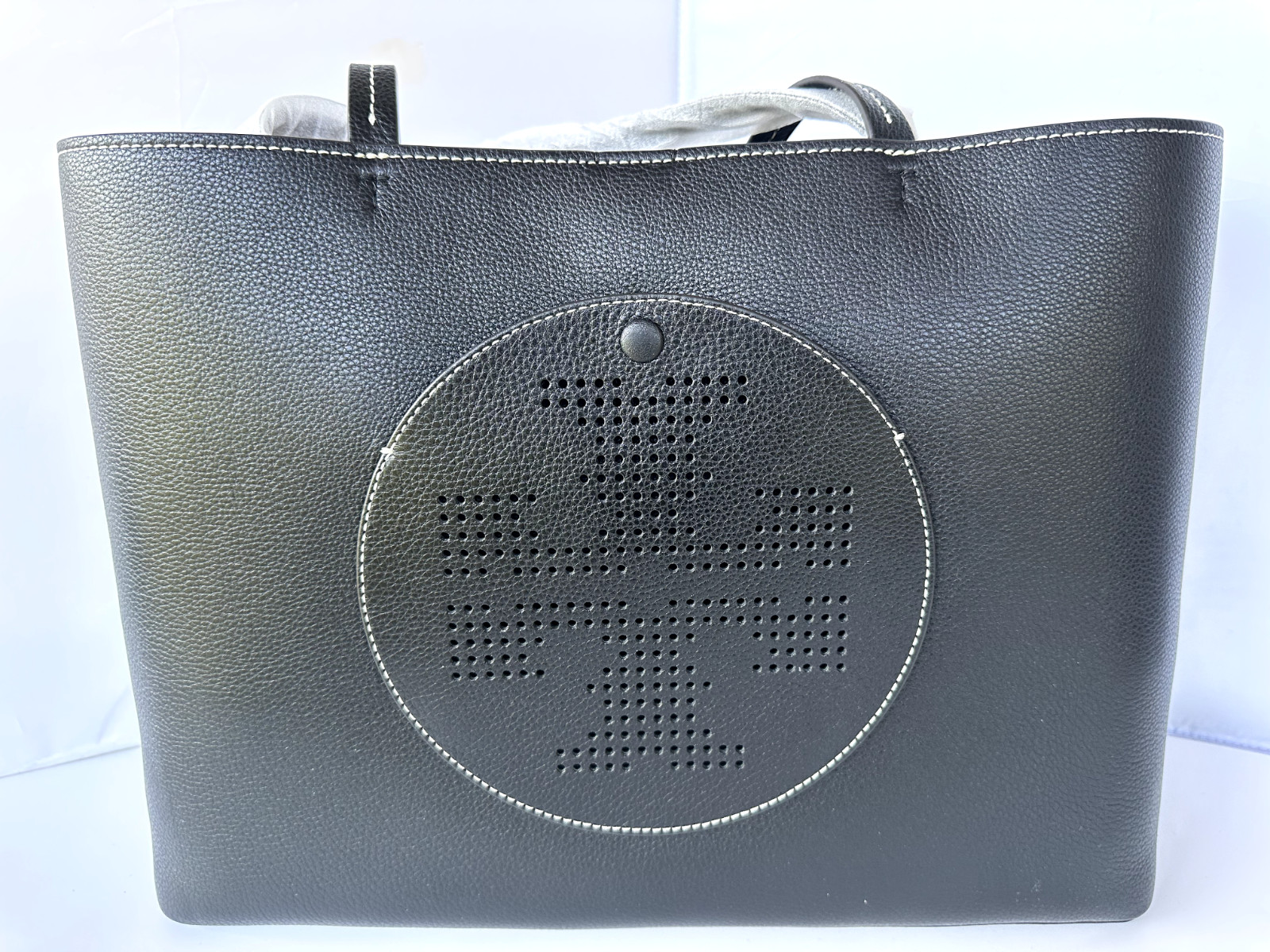 New Tory Burch Women’s Perforated Logo Tote Black Bag Shoulder Handbag Leather