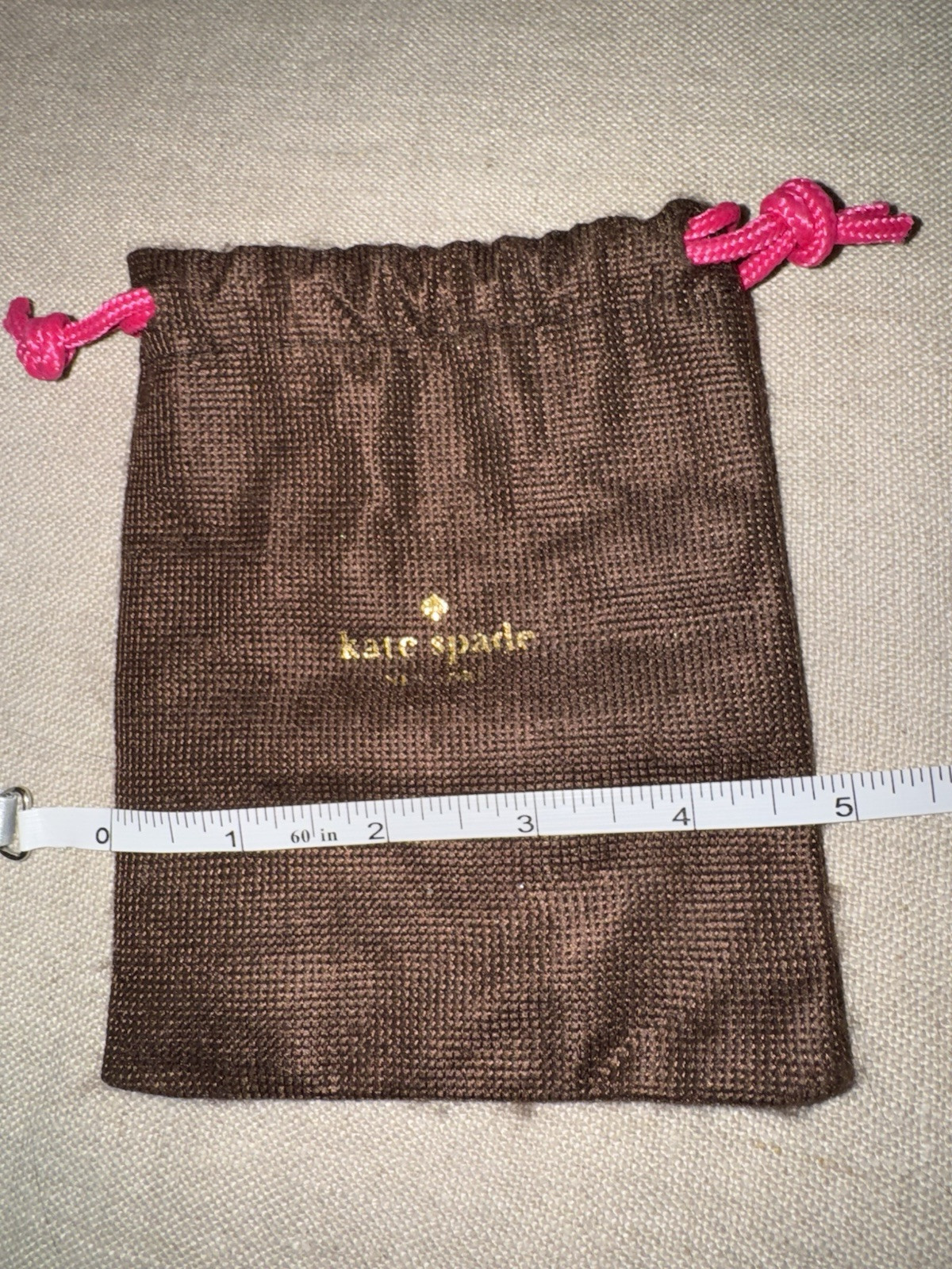 Kate Spade Brown Logo Pouch Drawstring Jewelry Bag 5.75” X 4.75”