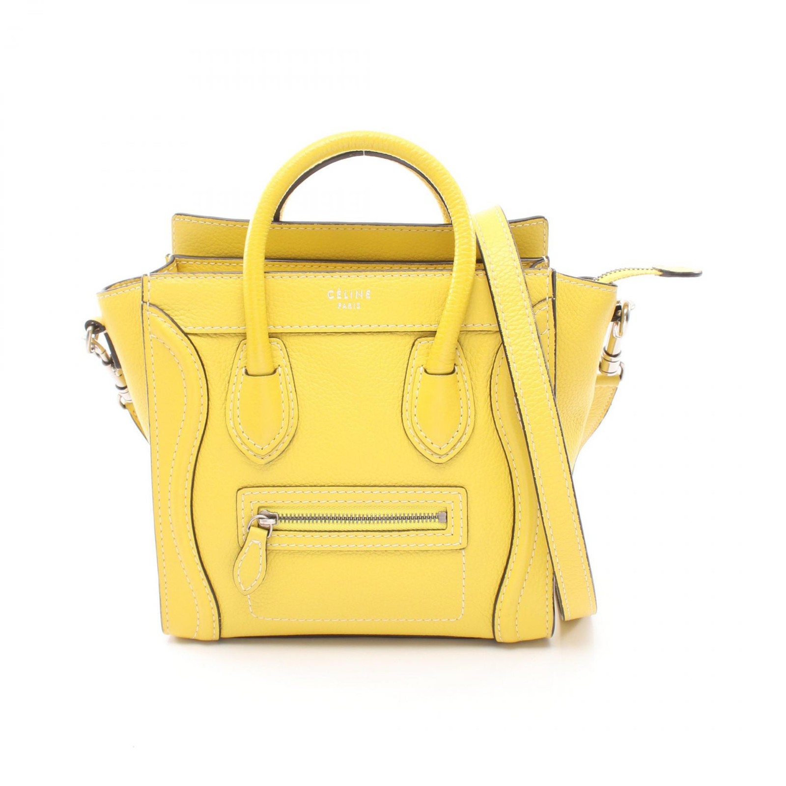 CELINE Luggage Nano Shopper 2WAY Handbag 168243 leather Yellow Used Women