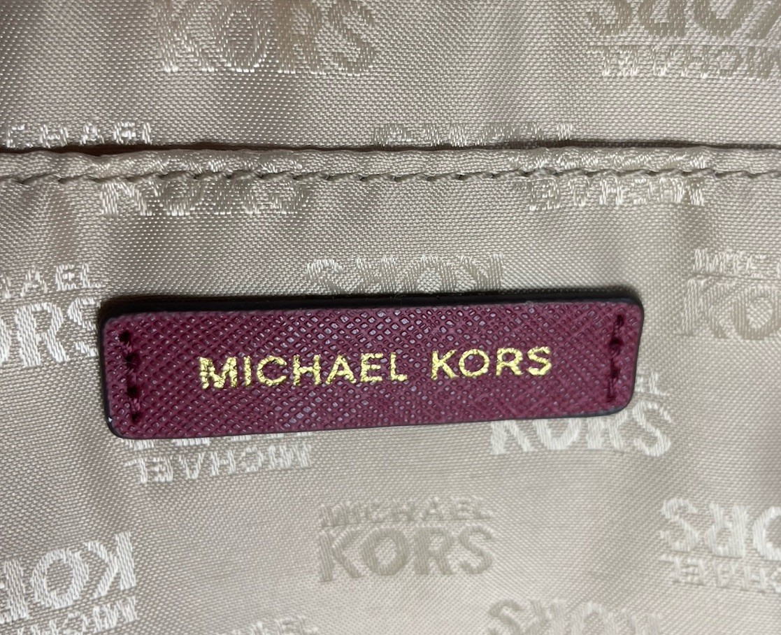 Michael Kors Hudson Medium Satchel | Burgundy & Cream Signature Logo Crossbody