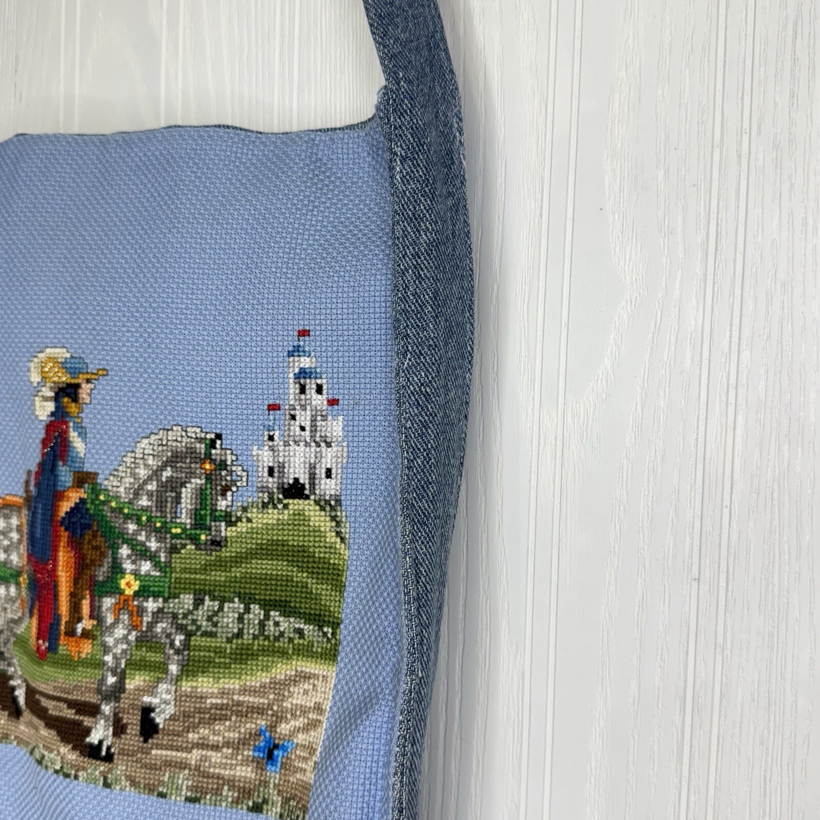 Handmade Cross Stitch Denim Prince Castle Bag 11 X 11 Princess