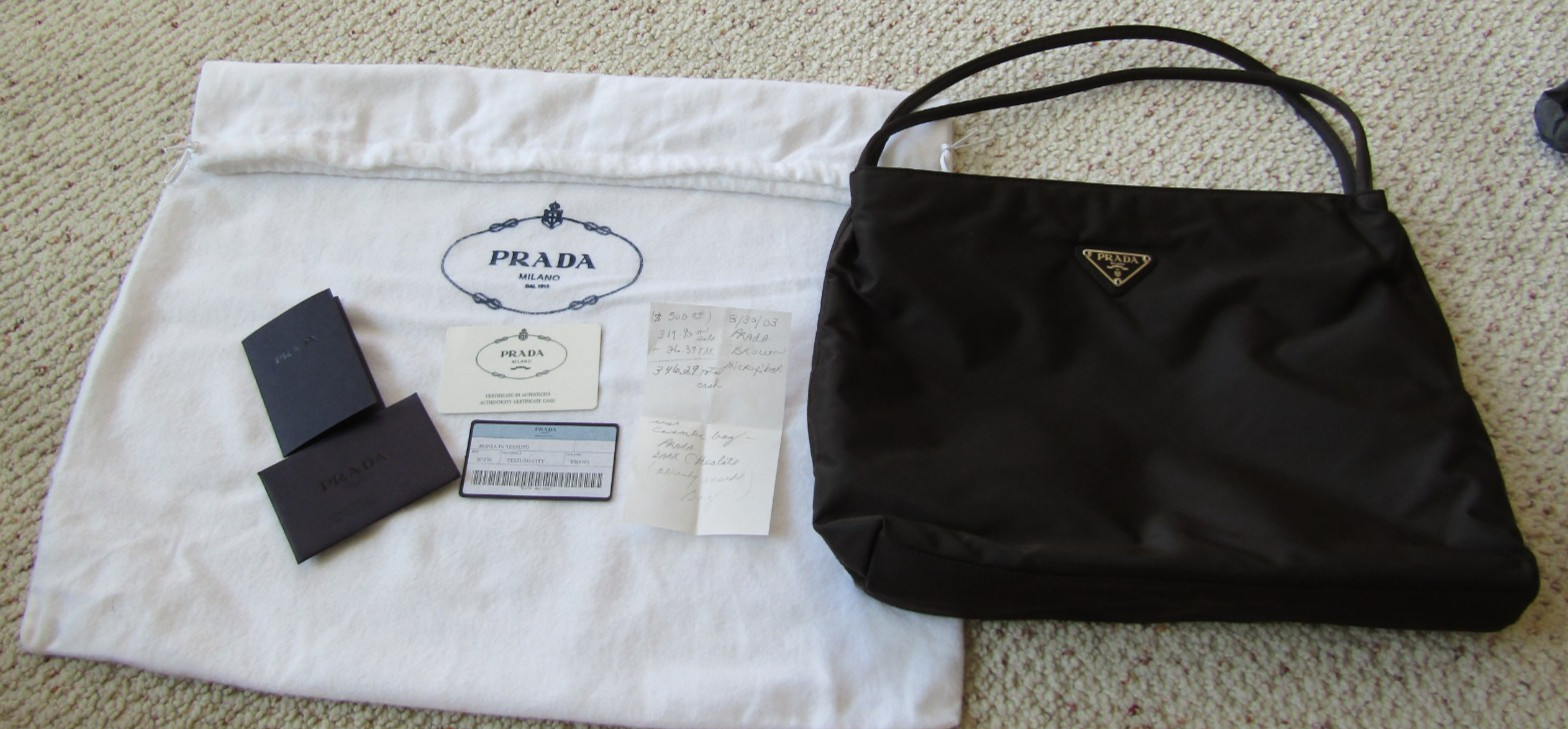 Prada Milano Tessuto Abano Dk Brown B7276 double handle handbag & cosmetic bag