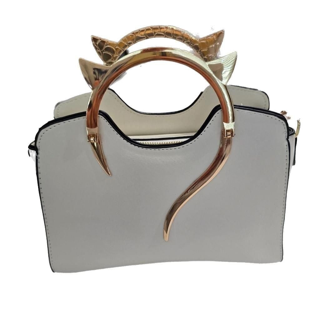 Metal Handle Square Bag Fashion White Contrast Binding.