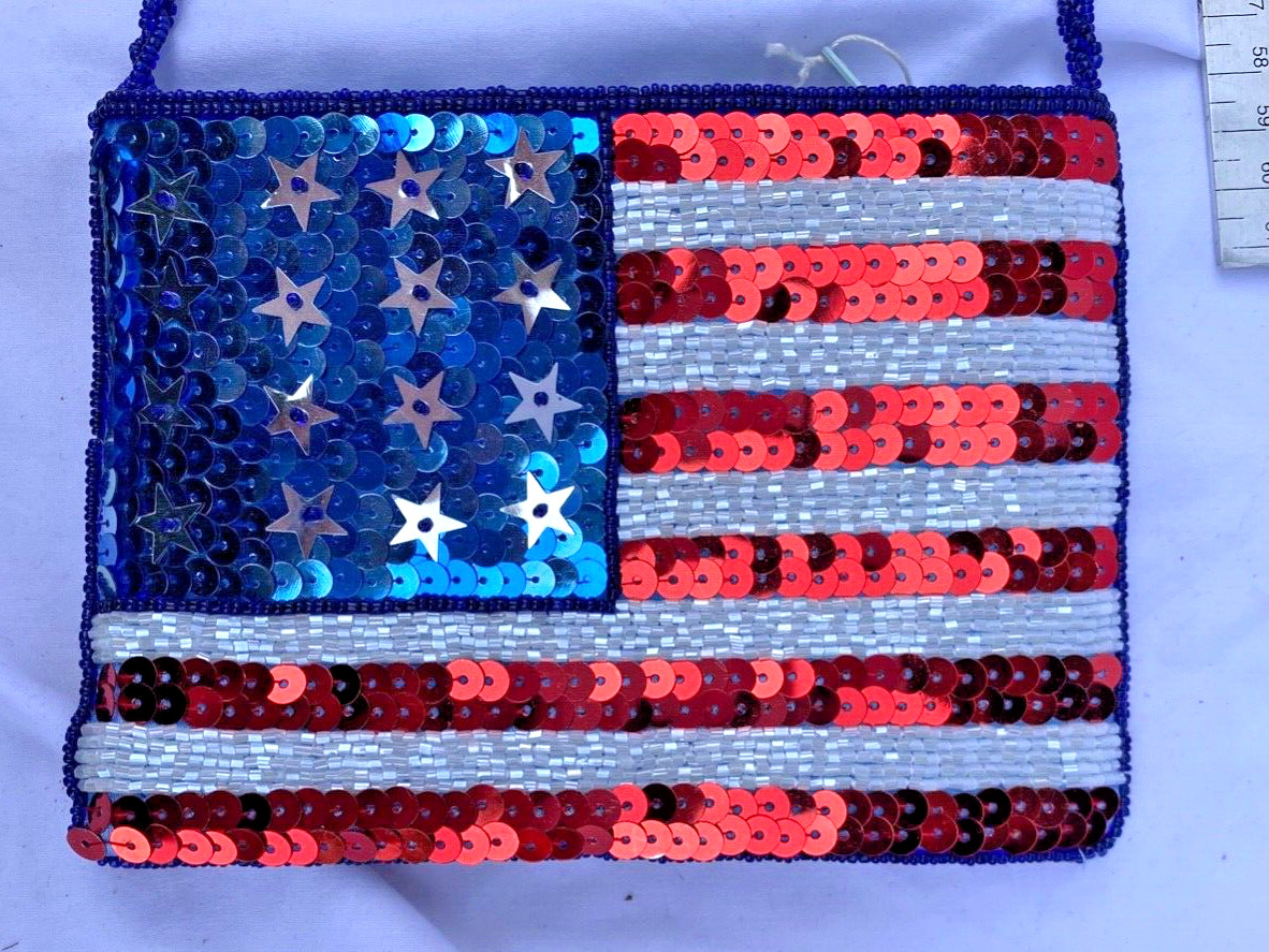 Sequin US American Flag Small Chic Crossbody Bag 7″ x 5″ Handmade NEW NWT