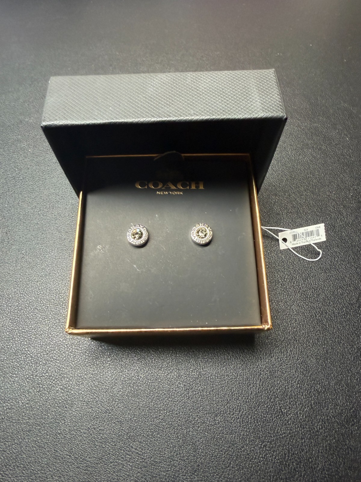 Coach Crystal Logo Stud Earrings Silver in Tone w/ Box NWT (Lot 2381)