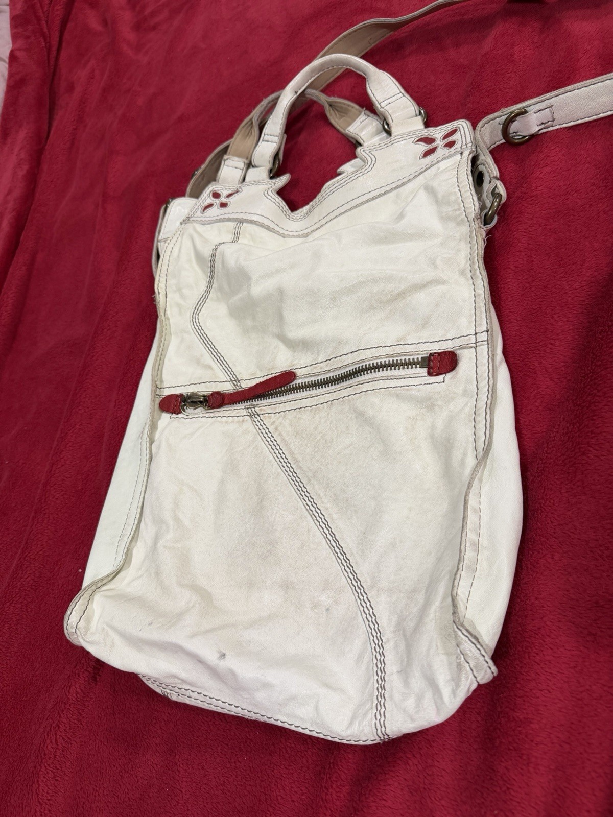 Lucky Brand Foldover Crossbody/shoulder/top handle Hobo Bag Off-White Leather