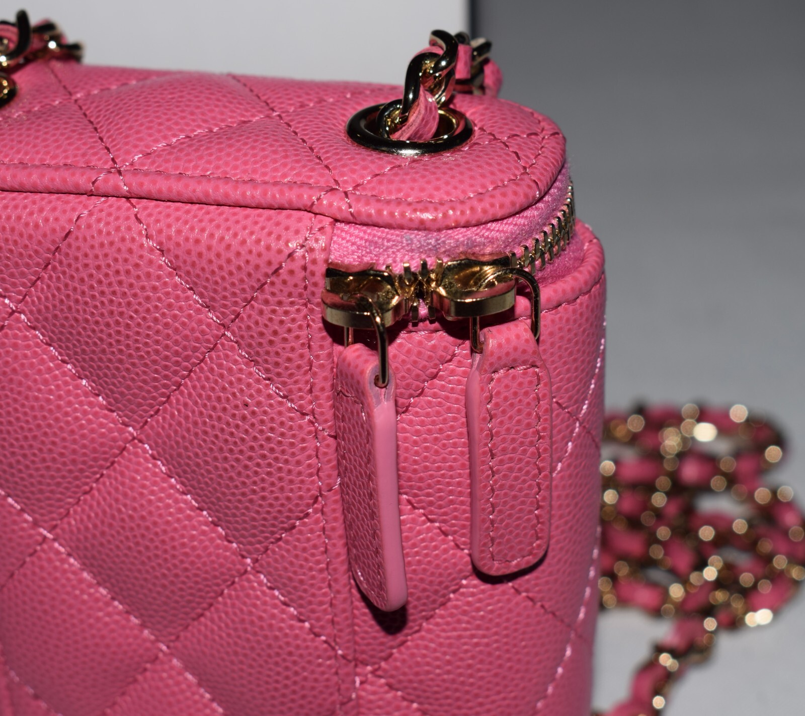 Chanel Coco Hot Pink Caviar Small Vertical Vanity Purse Bag With Chain Strap US6