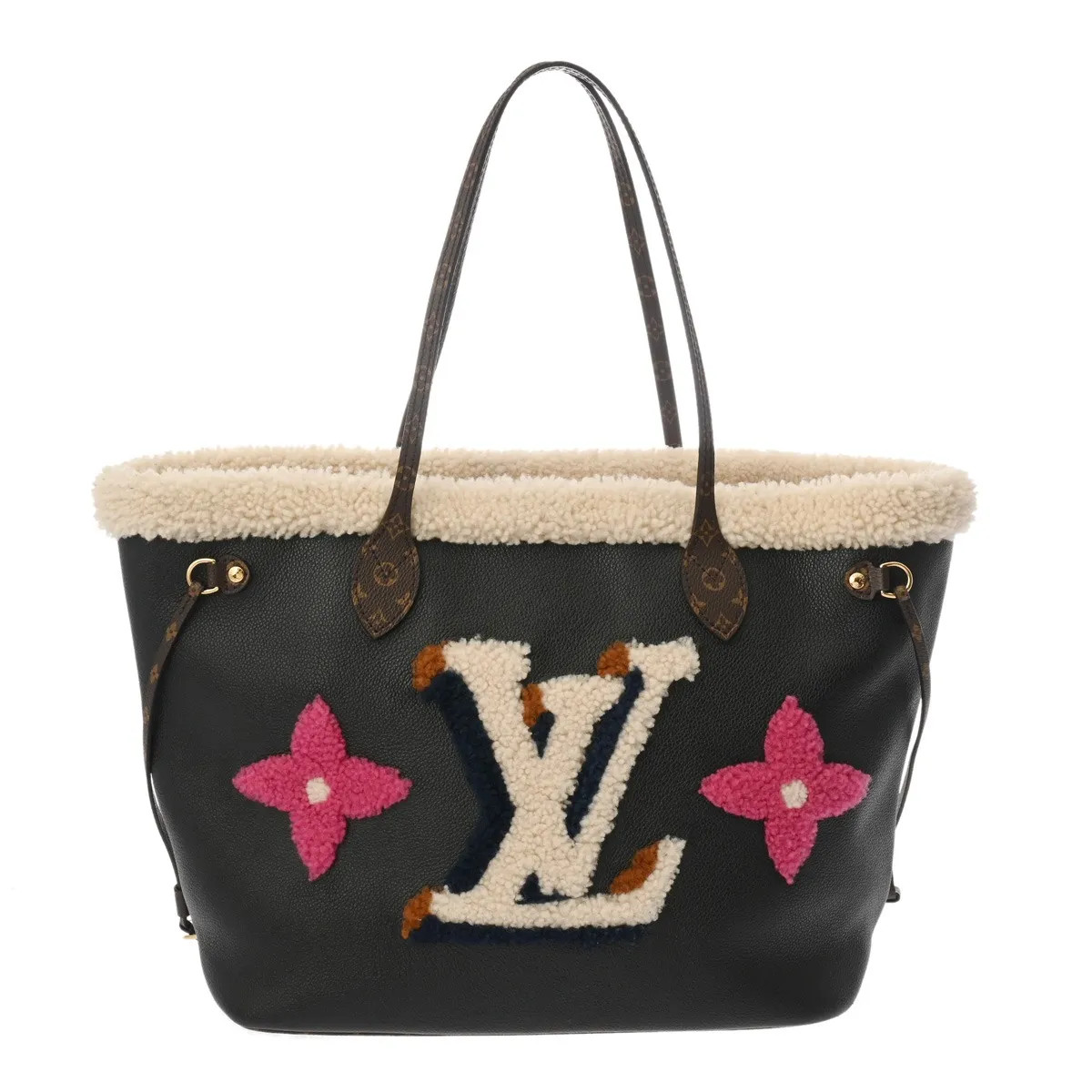 Louis Vuitton Neverfull MM M56960 Tote Bag Calfskin / Shearling Black #WB1617