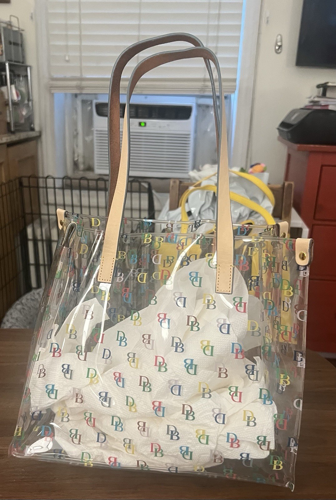 Dooney & Bourke Clear Logo Tote Bag Multicolor Print Double Leather Handles