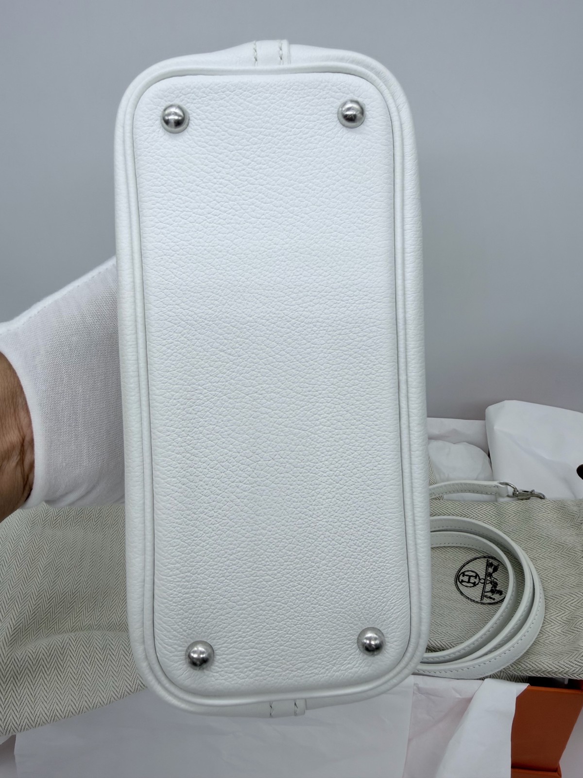 AUTH Hermes Mini Bolide White Leather Palladium Hardware Top Handle Bag
