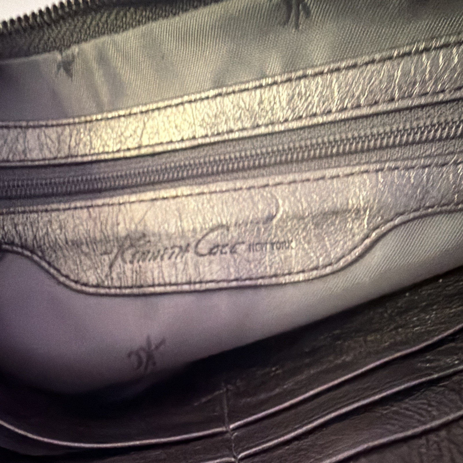 Kenneth Cole NY Metallic Leather Small Shoulder Bag Zip Closure Chain Wristlet
