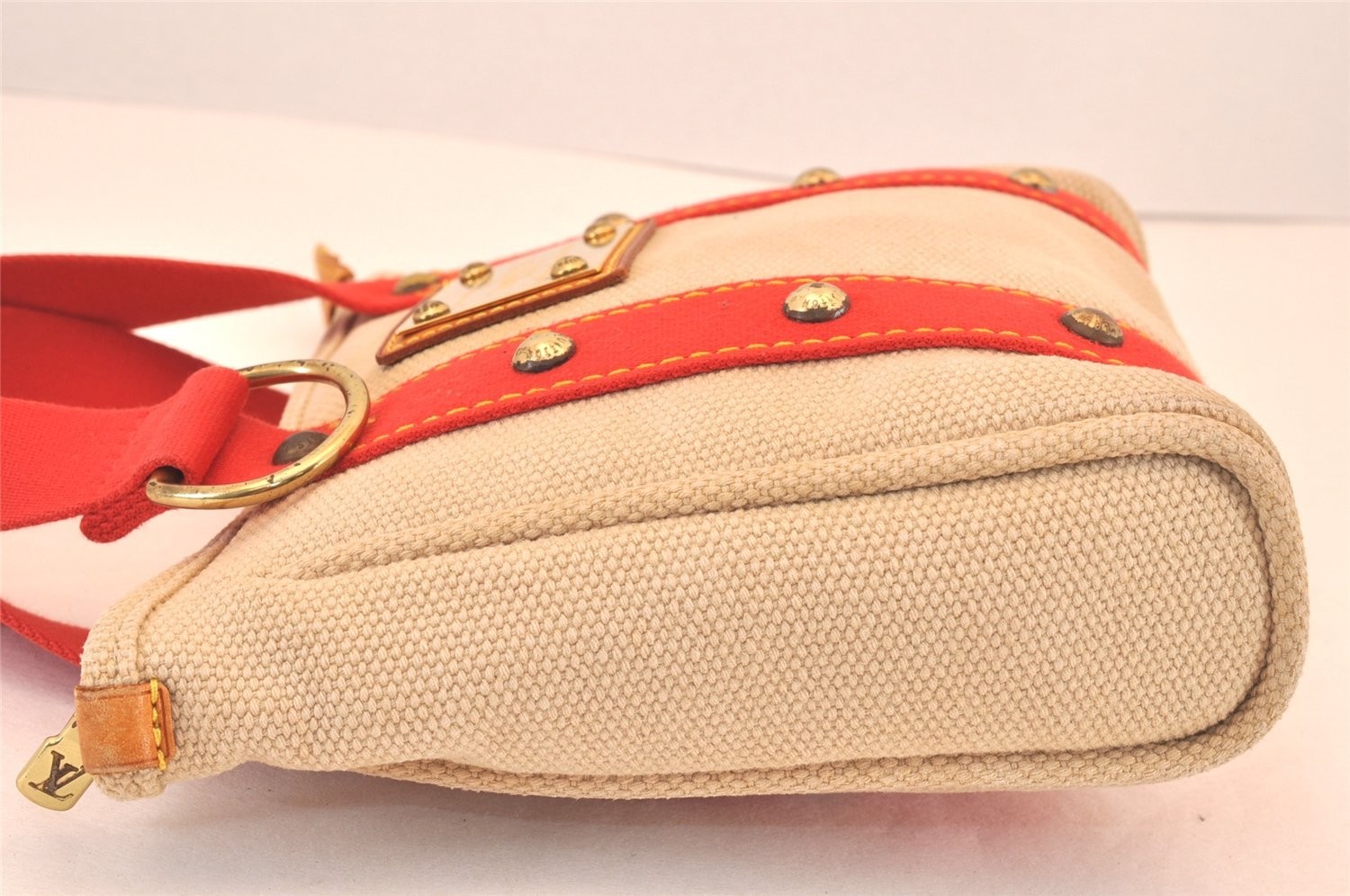 Authentic Louis Vuitton Antigua Cabas PM Hand Bag Beige Red M40038 LV 107AB