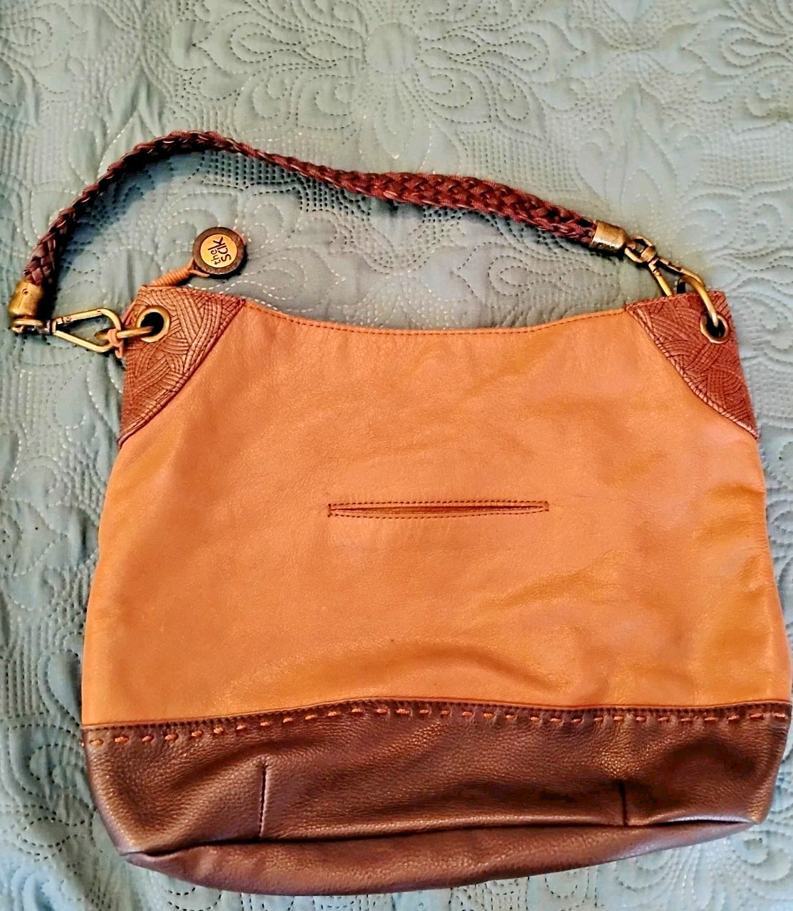 REDUCED-The Sak Indio Two Tone Brown Leather Hobo Bag Purse Braided EUC FREESHIP