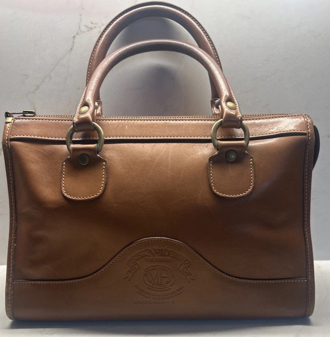 Vintage Ghurka No 16 The Keeper Tan Leather Satchel Bag Top Handle
