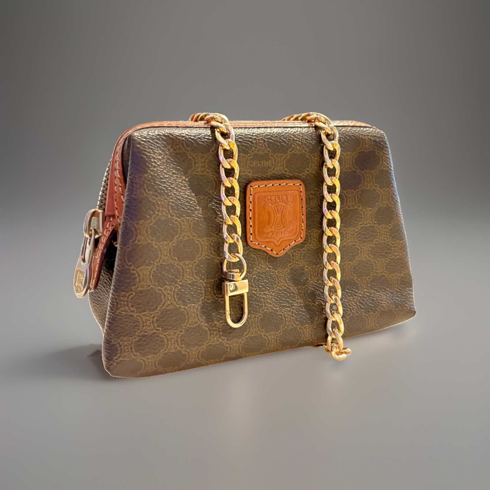 VTG Celine Macadam Monogram PVC Canvas Leather Small Pouch Clutch Crossbody Bag