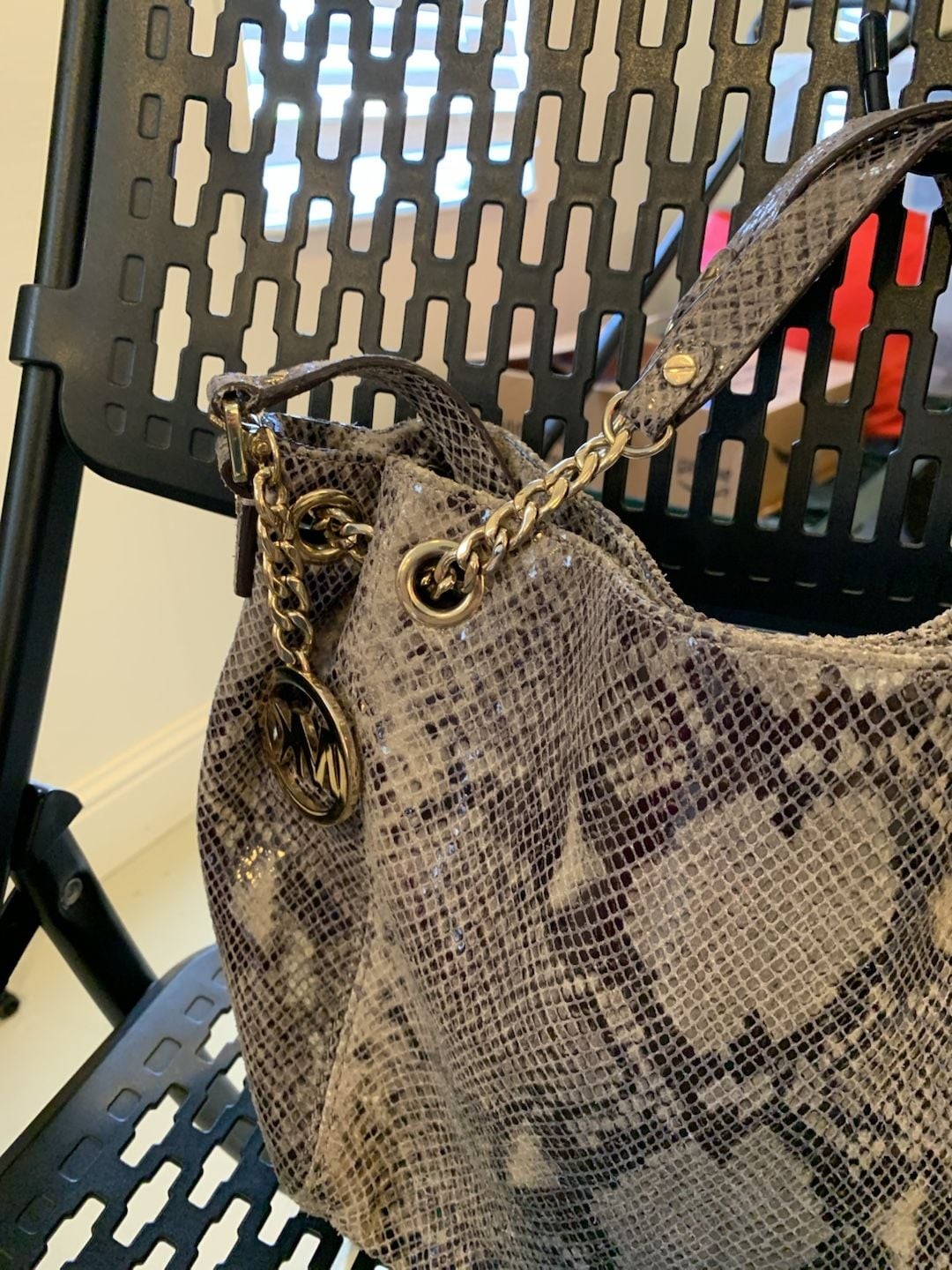 Michael Kors Jet Set Chain Python Snakeskin Embossed Shoulder Tote