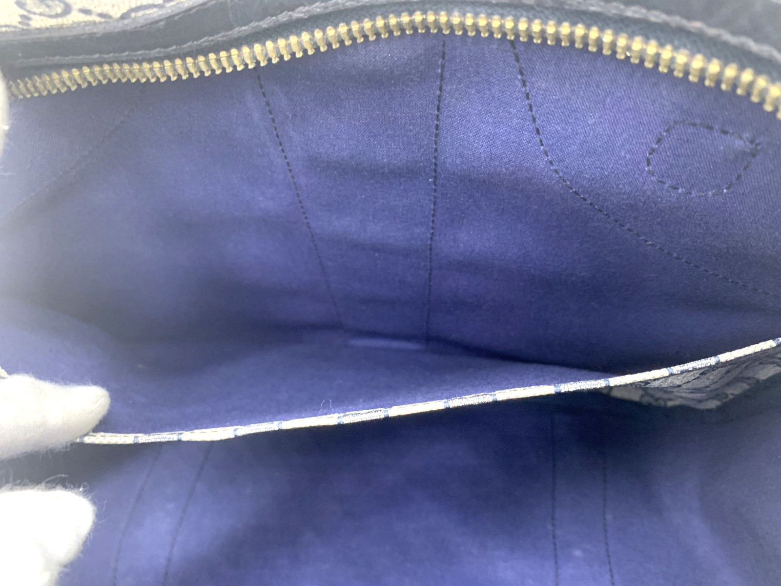 GUCCI VINTAGE Web Stripe Handbag Boston GG Supreme Navy Rare Large Authentic