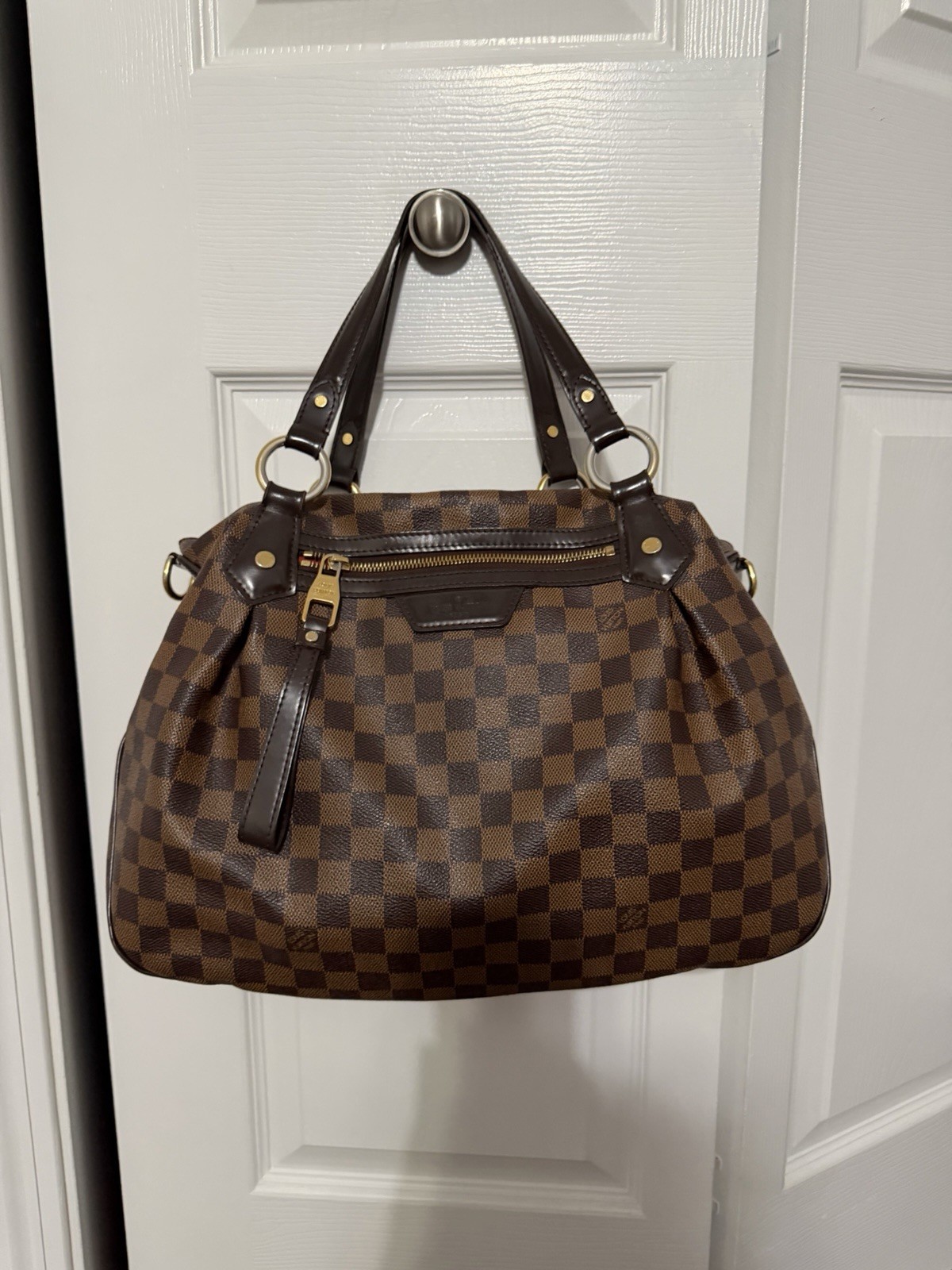 louis vuitton tote bag women Authentic Leather Designer Style Brown Checkered