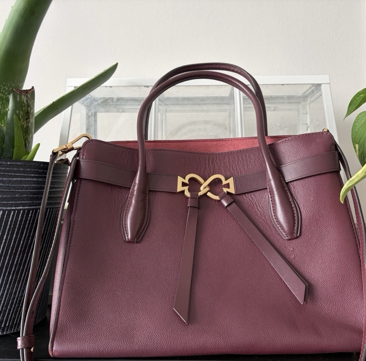 KATE SPADE Toujours Medium Satchel Burgundy Leather Crossbody Bag Tote