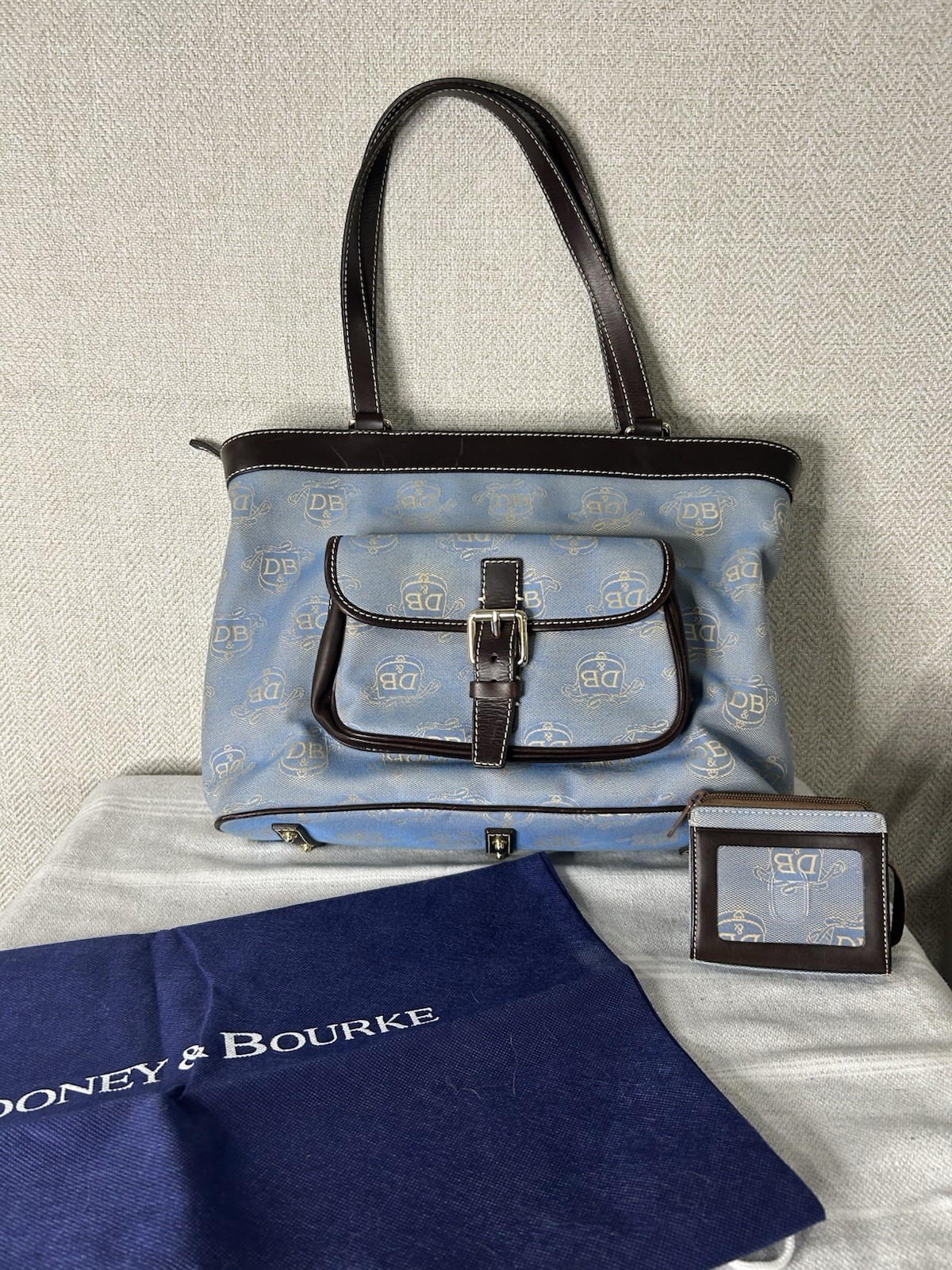 Dooney & Bourke East West Canvas / Leather Trim Donegal Crest Tote Shoulder Bag