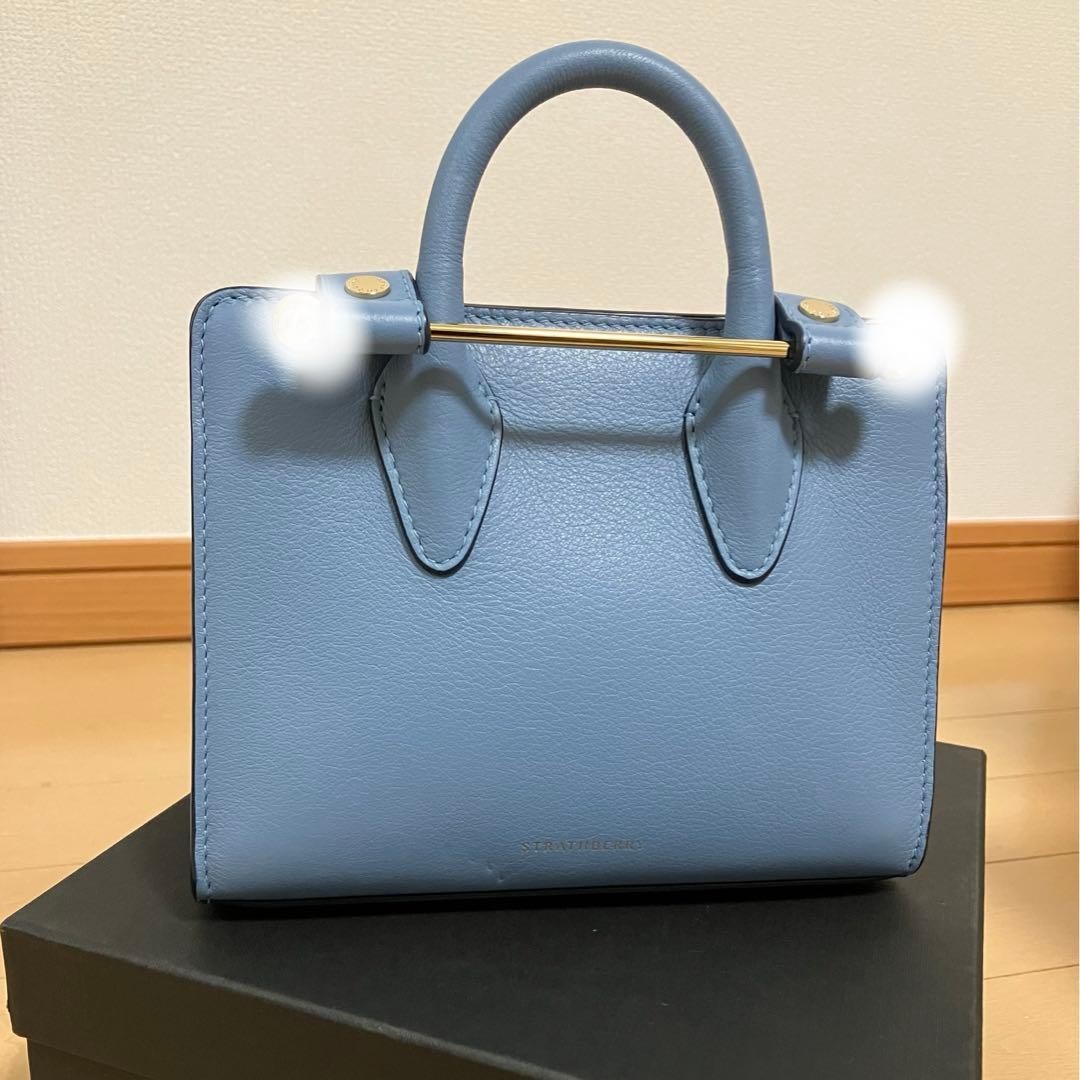 Strathberry Nano Tote Shoulder Hand 2way Bag Blue Rare Model Good Condition JPN