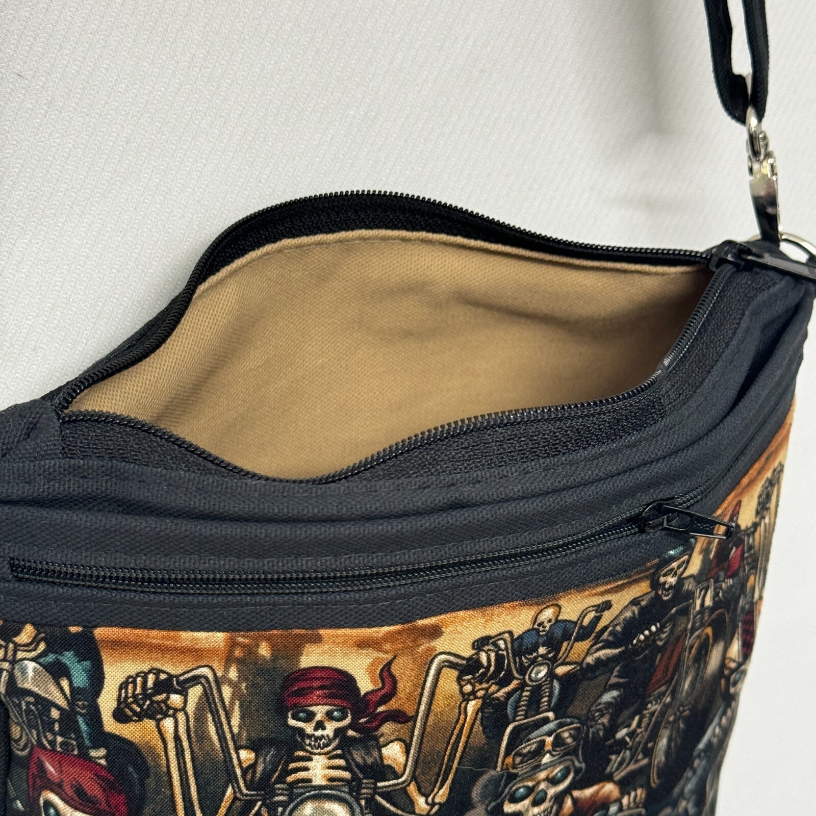 Custom Crossbody Purse SKULL Handmade Fabric Canavs Adjustable Strap