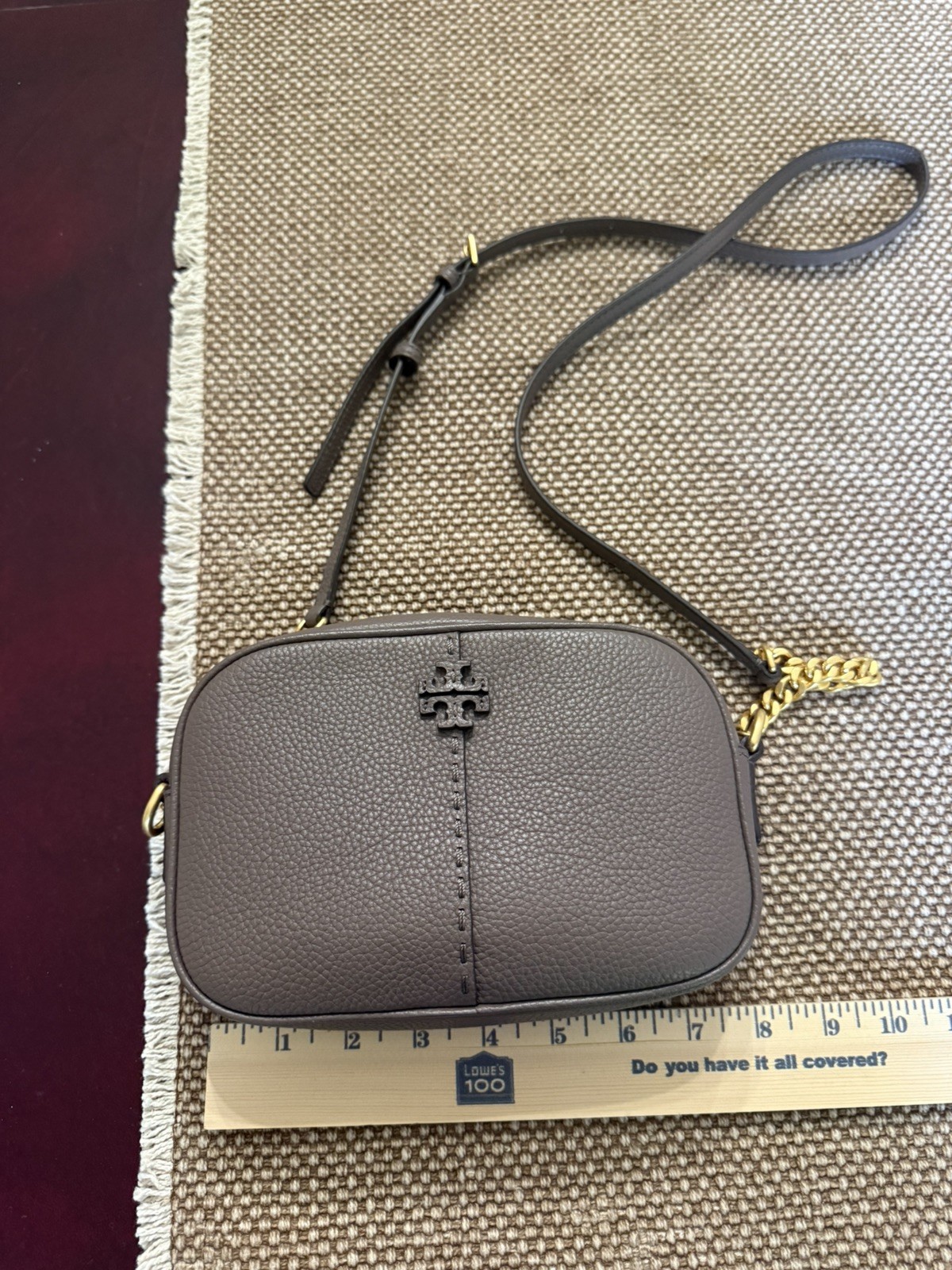 Tory Burch McGraw Camera Small Crossbody Leather Bag Silver Maple