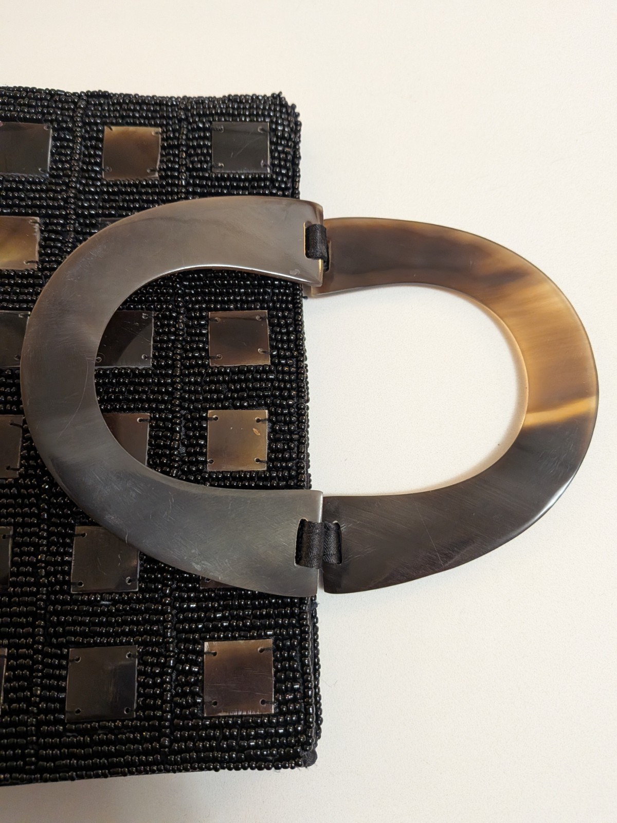 Vintage Vietnamese Horn Tortoiseshell & Beaded Handbag Purse With Top Handles