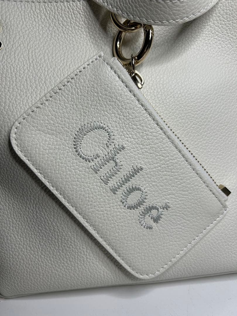 Chloe White Leather Shoulder Bag Top Handle Tote Adjustable Strap Near Mint