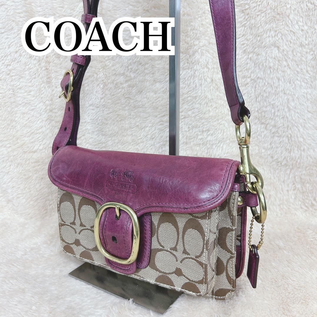 Coach Soho Leather Shoulder Bag Purple 21cm x 15cm x 4cm Used