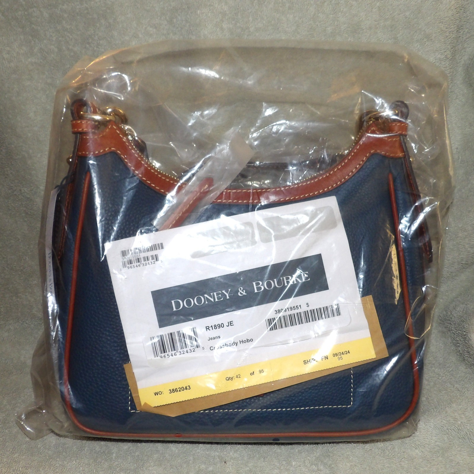 Dooney and Bourke Leather Crossbody Hobo-Jeans-R1890JE-Org. Dust Bag-NWT