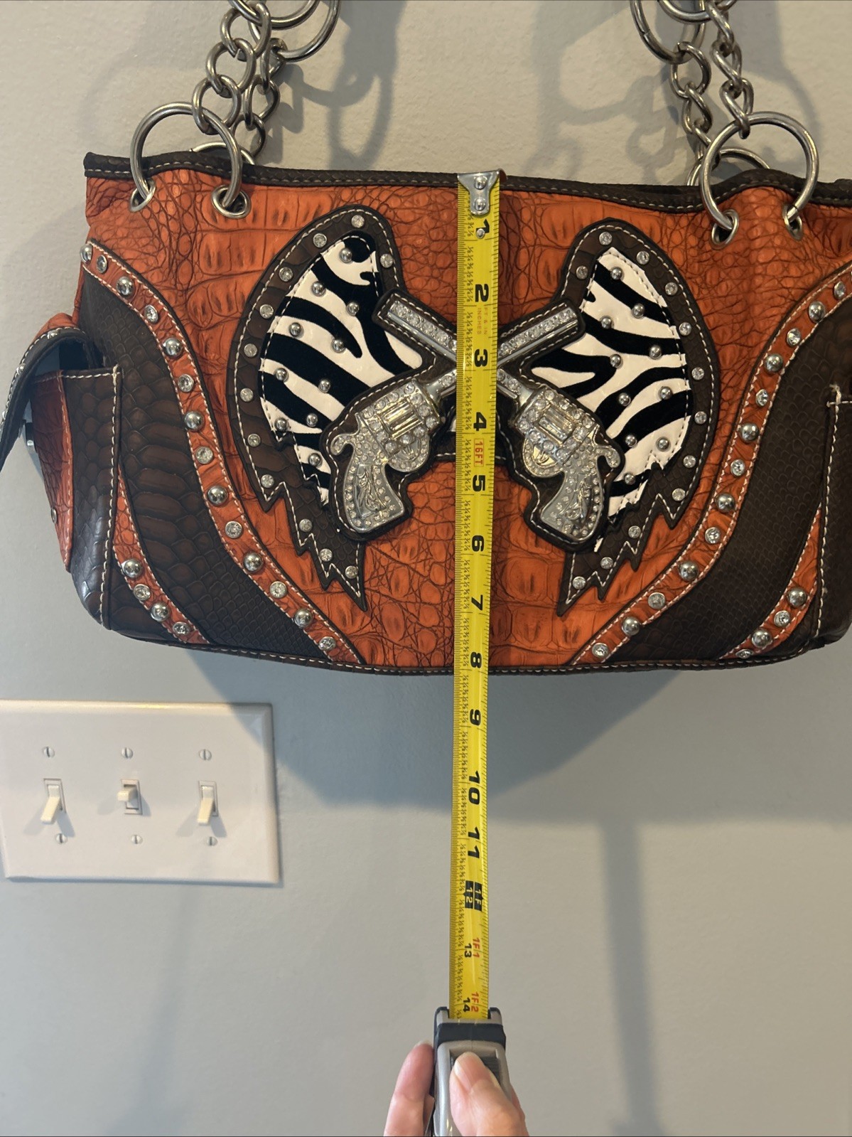 Rhinestone Yesir Orange And Brown Purse